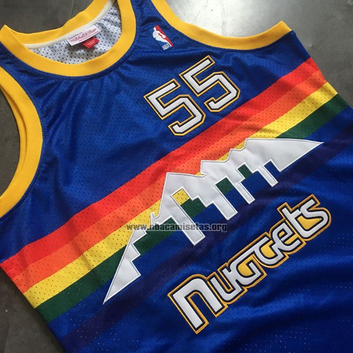 Camiseta Denver Nuggets Dikembe Mutombo NO 55 Hardwood Classics Throwback Azul